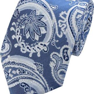 Mens Paisley Woven Neck Tie (Navy & Silver)