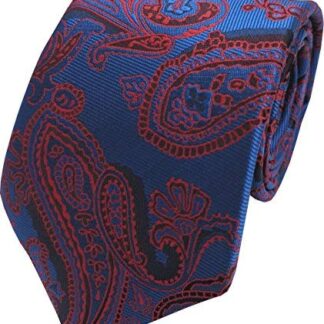 Mens Paisley Woven Neck Tie (Royal Blue & Red)