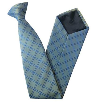 Mens Pearlescent Blue & Green Check Clip On Tie
