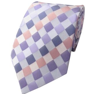 Mens Premium Fashion Purple Pink Check Woven Tie