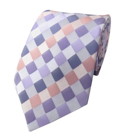 Mens Premium Fashion Purple Pink Check Woven Tie