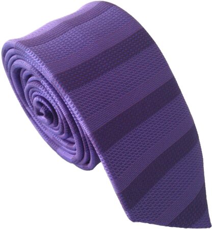 Mens Purple Horizontal Striped Skinny Neck Tie
