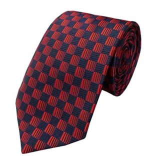 Mens Red & Navy Check Neck Tie