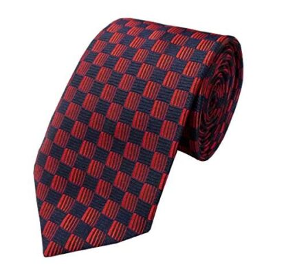 Mens Red & Navy Check Neck Tie