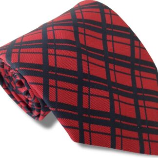 Mens Red Neck Tie With Navy Check