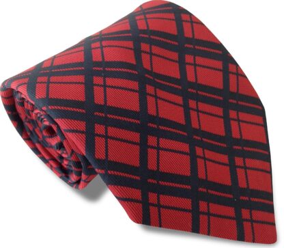 Mens Red Neck Tie With Navy Check