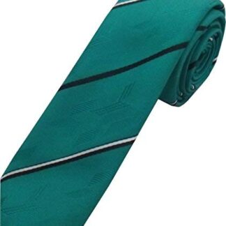 Mens Retro Skinny Tie (Green with Black & White Stripe)