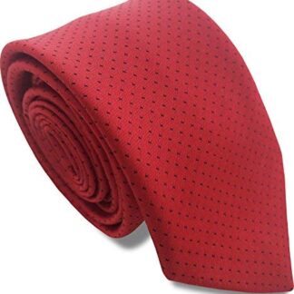Mens Retro Skinny Tie (Red with Black Dots)