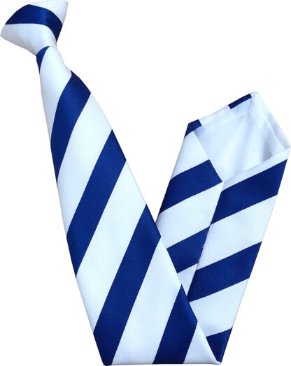 Men's Royal Blue & Super White Striped Clip On Neck Tie