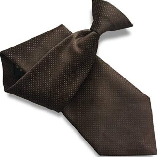 Mens Satin Clip On Tie (Brown with White Dots)