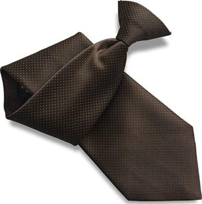 Mens Satin Clip On Tie (Brown with White Dots)