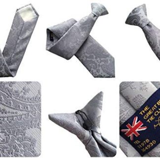 Mens Silver Grey Paisley Clip On Neck Tie