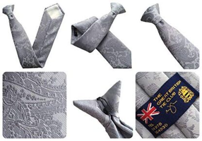 Mens Silver Grey Paisley Clip On Neck Tie