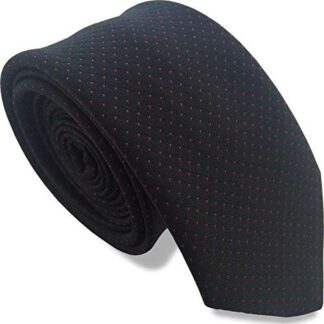 Mens Skinny Neck Tie (Black with Red Dots)