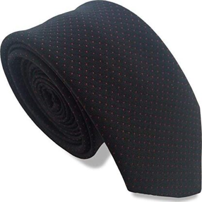 Mens Skinny Neck Tie (Black with Red Dots)