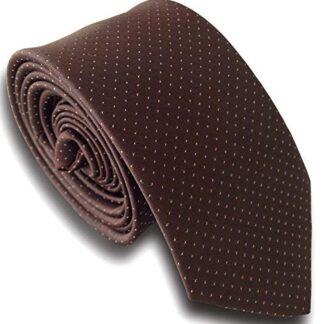 Mens Skinny Neck Tie (Brown with White Dots)