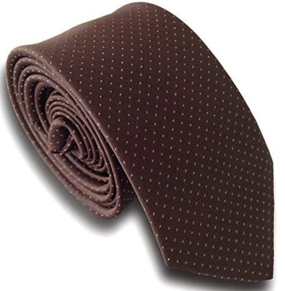 Mens Skinny Neck Tie (Brown with White Dots)