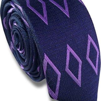 Mens Skinny Neck Tie (Navy with Purple Diamonds)