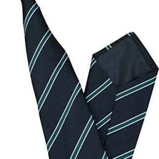 Mens Striped Clip On Tie (Black with Bottle Green & White Stripes)