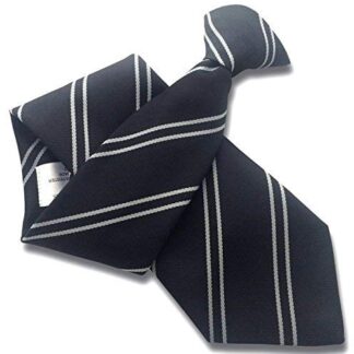 Mens Striped Clip On Tie (Black with Double Silver Stripes)