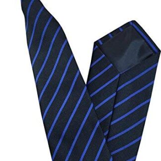 Mens Striped Clip On Tie (Black with Slim Royal Stripe)