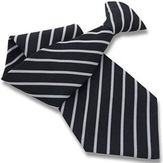 Mens Striped Clip On Tie (Black with Slim White Stripe)