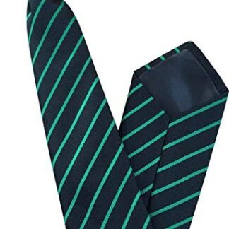 Mens Striped Clip On Tie (Black with Thin Green Stripe)