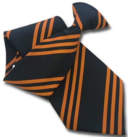 Mens Striped Clip On Tie (Black with Triple Orange Stripe)