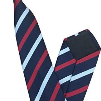 Mens Striped Clip On Tie (Black with White & Red Stripes)