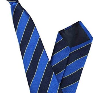 Mens Striped Clip On Tie (Blue, Navy & Gold Stripes)