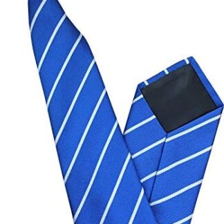 Mens Striped Clip On Tie (Blue with Thin White Stripe)