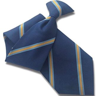 Mens Striped Clip On Tie (Blue with Yellow & Sky Stripes)