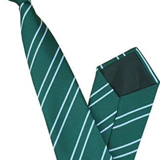 Mens Striped Clip On Tie (Bottle Green & White Stripes)