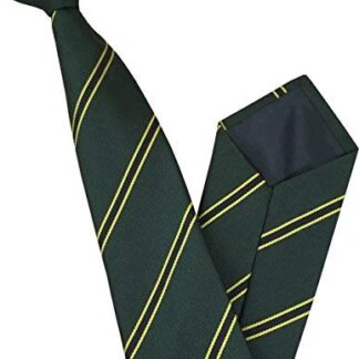 Mens Striped Clip On Tie (Bottle Green with Black & Gold Stripes)