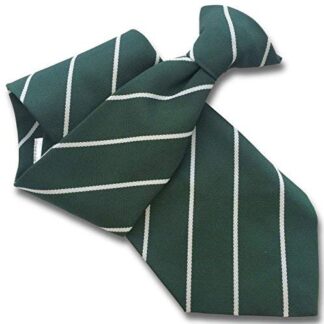 Mens Striped Clip On Tie (Bottle Green with Slim White Stripe)
