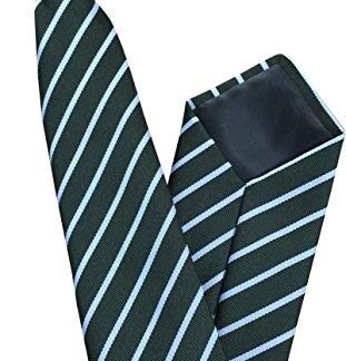 Mens Striped Clip On Tie (Bottle Green with Thin White Stripe)