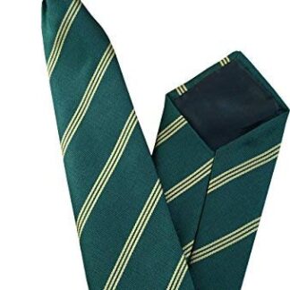 Mens Striped Clip On Tie (Bottle Green with Triple Gold Stripe)