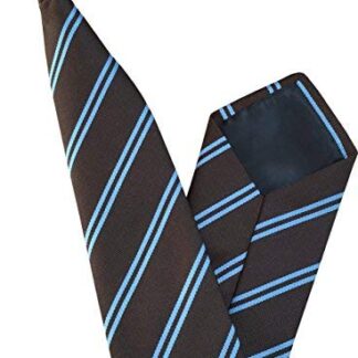 Mens Striped Clip On Tie (Brown with Sky Double Stripe)