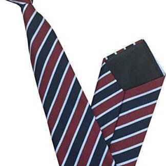 Mens Striped Clip On Tie (Burgundy, Navy & White Stripes)
