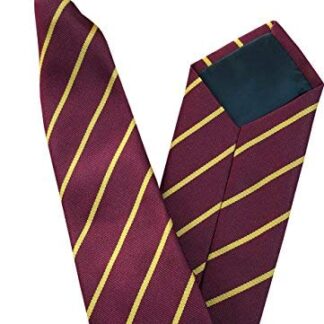 Mens Striped Clip On Tie (Burgundy with Thin Gold Stripe)
