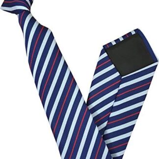 Mens Striped Clip On Tie (French Navy with Red & White Stripe)