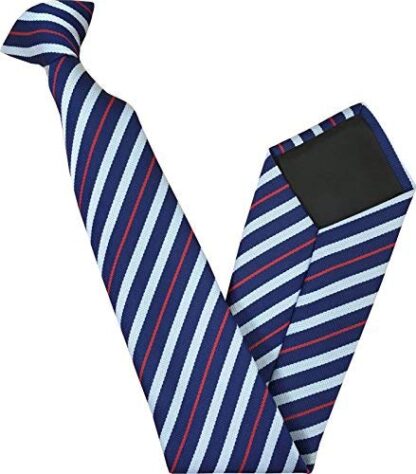 Mens Striped Clip On Tie (French Navy with Red & White Stripe)