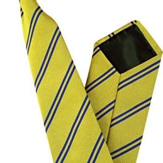 Mens Striped Clip On Tie (Gold with Royal Blue Double Stripe)