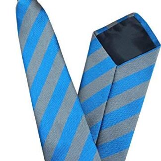 Mens Striped Clip On Tie (Grey & Blue Stripe)