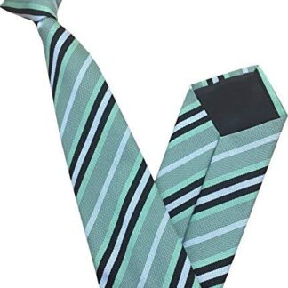 Mens Striped Clip On Tie (Mint Green with Black & White Stripes)