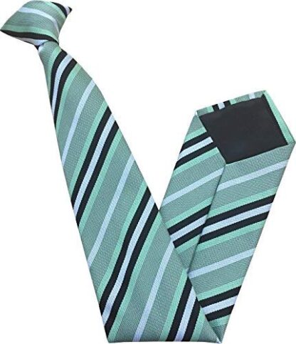 Mens Striped Clip On Tie (Mint Green with Black & White Stripes)
