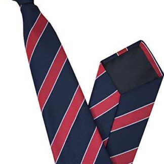 Mens Striped Clip On Tie (Navy Blue with Red & White Stripe)