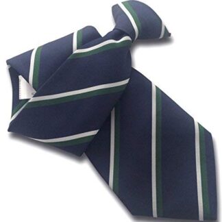 Mens Striped Clip On Tie (Navy with Bottle Green & White Stripe)