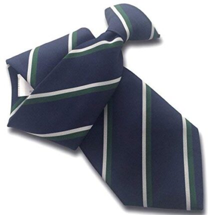 Mens Striped Clip On Tie (Navy with Bottle Green & White Stripe)