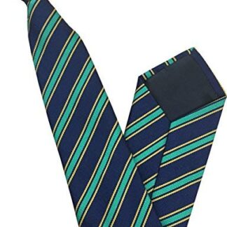 Mens Striped Clip On Tie (Navy with Green & Yellow Stripes)
